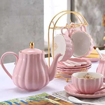Charming 4-Piece Pink Porcelain Tea Service Set