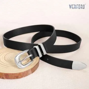 Stylish WERFORU Women Leather Belt Slip-On with Gold Buckle