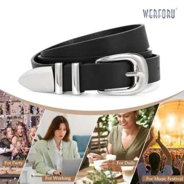 Stylish WERFORU Women Leather Belt Slip-On with Gold Buckle