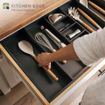 KitchenEdge Adjustable Kitchen Drawer Organizer for Utensils and Junk, Food-Safe Contract Grade with...