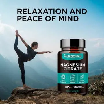 Magnesium Citrate Powder Capsules 400mg - 180 Count Veg Caps - PhiNaturals Supplements - Nervous System Support and Enzyme Function