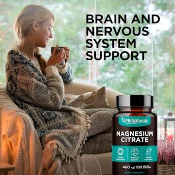 Magnesium Citrate Powder Capsules 400mg - 180 Count Veg Caps - PhiNaturals Supplements - Nervous System Support and Enzyme Function