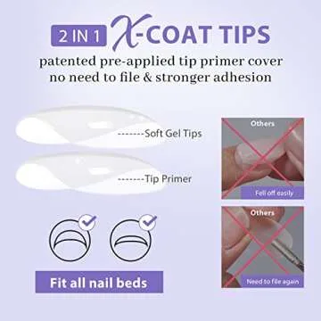 BTArtboxnails Square Gel Nail Tips Long - Pre Colored Milky White Soft Gel Nail Tips, Milky White Press on Nails, Natural XCOATTIPS Pre Applied Tip Primer
