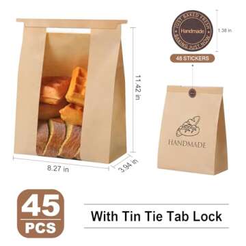 45 Pack Paper Bread Bags for Homemade Bread, Tin Tie Tab Lock Sourdough Bread Baking Bag, Large Loaf...