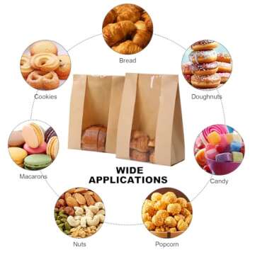 45 Pack Paper Bread Bags for Homemade Bread, Tin Tie Tab Lock Sourdough Bread Baking Bag, Large Loaf Bag with Clear Window for Bread Packaging Storage, 48 Label Seal Stickers Use for Bakery Paper Bags