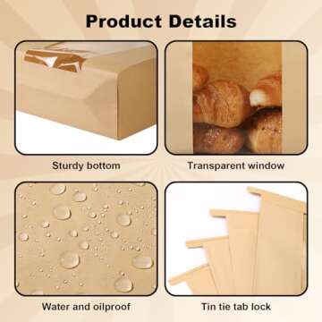 45 Pack Paper Bread Bags for Homemade Bread, Tin Tie Tab Lock Sourdough Bread Baking Bag, Large Loaf Bag with Clear Window for Bread Packaging Storage, 48 Label Seal Stickers Use for Bakery Paper Bags