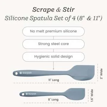 StarPack 'Scrape & Stir' Silicone Spatula Set (4 Pcs) - Heat Resistant Spatula Set 600°F - Food Grade Kitchen Spatulas - Nonstick Silicone Baking & Cooking Spatulas - Rubber Turner Set for Kitchen Use