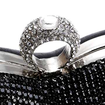 UMREN Women Luxury Heart Shape Tassel Evening Clutch Bag Rhinestones Wedding Party Purse Handbag Black