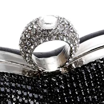 UMREN Women Luxury Heart Shape Tassel Evening Clutch Bag Rhinestones Wedding Party Purse Handbag Black