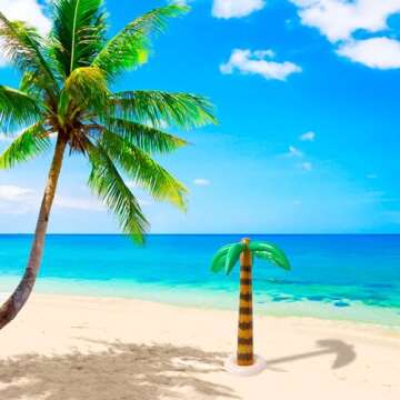 R HORSE 10 Pcs Inflatable Palm Tree Flamingo Banana Beach Ball Parrot Beach Pool Toys for Tropical Hawaiian Luau Party Summer Pool Party Decorations