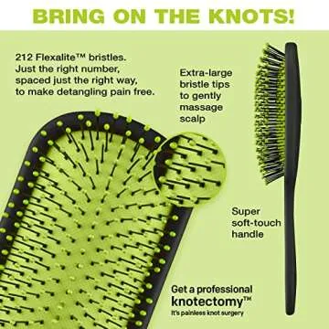 The Knot Dr. hair brush by Conair - Detangler hair brush - Removes Knots and Tangles in wet or dry hair- hair brush - Black Neon w/Travel Case
