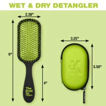 The Knot Dr. hair brush by Conair - Detangler hair brush - Removes Knots and Tangles in wet or dry hair- hair brush - Black Neon w/Travel Case
