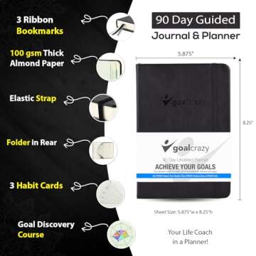 Goal Crazy Undated Planner - 90 Day Guided Journal, Productivity Habit Tracker