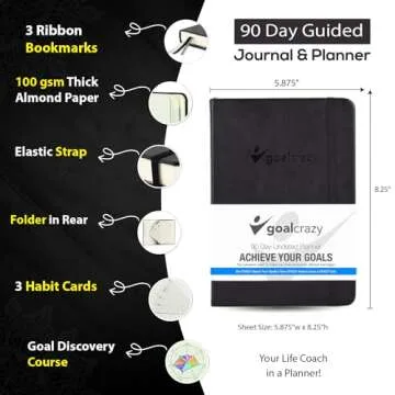 Goal Crazy Undated Planner - 90 Day Guided Journal, Productivity Habit Tracker