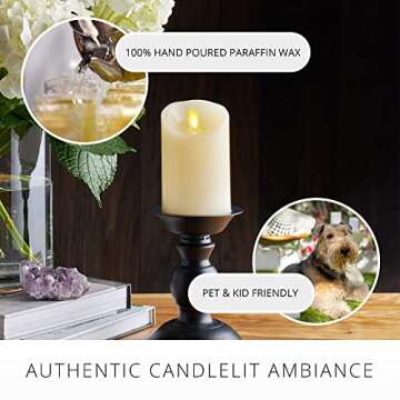 Luminara Ivory Moving Flame Pillar Flameless LED Candle, Scalloped Edge, Real Wax, Unscented, Timer (3" x 4.5")