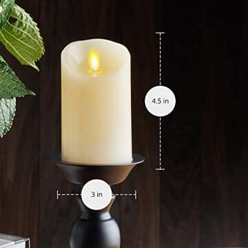 Luminara Ivory Moving Flame Pillar Flameless LED Candle, Scalloped Edge, Real Wax, Unscented, Timer (3" x 4.5")