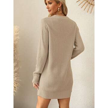 Pretifeel Womens Sweater Dress Fall Winter Casual Crew Neck Long Sleeve Knitted Pullover Dress Khaki