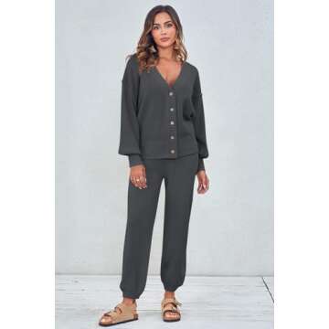 Women's Two Piece Trendy Outfits Cozy Knit Loungewear Sweater Sets Oversized Slouchy Matching Lounge...