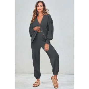 Women's Two Piece Trendy Outfits Cozy Knit Loungewear Sweater Sets Oversized Slouchy Matching Lounge Sweatsuit