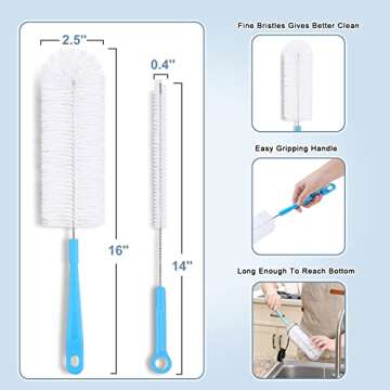 16" Bottle Brush Cleaner for Water Bottle - Long Handle Bottle Brush for Cleaning Narrow Neck Sport ...