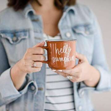 Sweet Water Decor Fall Coffee Mugs | Seasonal 15oz Ceramic Campfire Style Coffee Cup | Microwave & Dishwasher Safe Autumn Mug Great for Halloween, Pumpkin Spice Lattes & Thanksgiving (Hello Pumpkin)