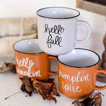 Sweet Water Decor Fall Coffee Mugs | Seasonal 15oz Ceramic Campfire Style Coffee Cup | Microwave & Dishwasher Safe Autumn Mug Great for Halloween, Pumpkin Spice Lattes & Thanksgiving (Hello Pumpkin)