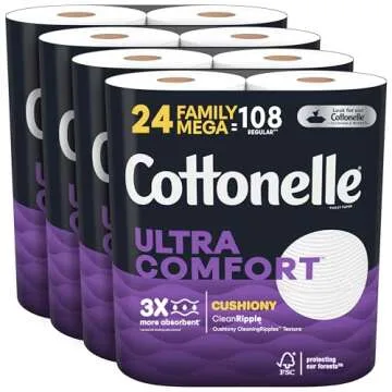 Cottonelle Ultra Comfort Toilet Paper - 24 Family Mega Rolls with Cushiony CleaningRipples