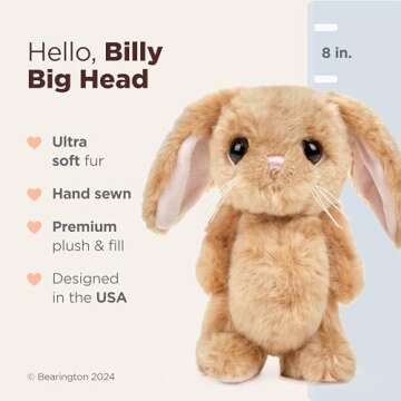 Bearington Collection Billy Big Head Bunny - The Stuffed Bunny Rabbit Animal For Easter - 8 Inch - B...