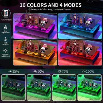 YITAHOME LED Coffee Table with Storage, High Glossy LED Coffee Tables for Living Room, Modern Black Rectangle Coffe Table, Small Center Table with Open Display Shelf & Sliding Drawers, Black