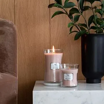 WoodWick Large Hourglass Candle, Vanilla Sea Salt Scented, Premium Soy and Paraffin Wax Blend, Crackles as it burns, Great for gifting, 21oz