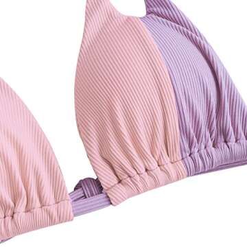 ZAFUL Women's Dot Print High Cut Cross Triangle Bikini Set Two Piece Swimwear (1-Purple, S)