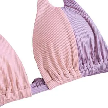 ZAFUL Women's Dot Print High Cut Cross Triangle Bikini Set Two Piece Swimwear (1-Purple, S)