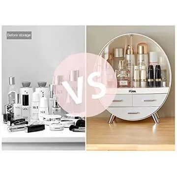 Ihuiniya Makeup Storage Organizer Box，Cosmetics storage display rack with drawer，Waterproof, dustproof, elegant display cabinet，Suitable for bathroom countertop, bedroom dresser (Medium Pink)