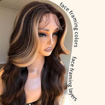BlackSwern Honey Blonde Ombre Lace Front Wig, Body Wave Highlight Wigs Pre-plucked, Long Layered Wig...