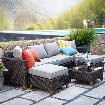 Grand Patio 7 PCS Outdoor Wicker Sofa Set with Thick Cushions for Garden