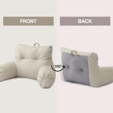 A Nice Night Faux Leather Reading Pillow for All Season,Wedge Bedrest Pillow Backrest with Arms Back...