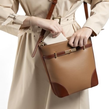 Vulkitty Bucket Bag for Women Leather Shoulder Purse Trendy Design Mideum Size Shoulder Handbags with Adjustable Strap