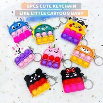 Pop Push it Keychain Fidget Toys - 8 Pcs Mini Poppers Fidget Sensory Toys Stocking Stuffers for Girl...