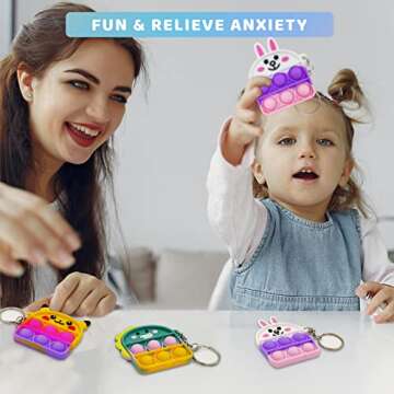 Pop Push it Keychain Fidget Toys - 8 Pcs Mini Poppers Fidget Sensory Toys Stocking Stuffers for Girls Boys Kids with Anxiety Stress Reliever Office Desk Toy (8)