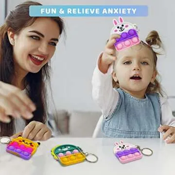 Pop Push it Keychain Fidget Toys - 8 Pcs Mini Poppers Fidget Sensory Toys Stocking Stuffers for Girls Boys Kids with Anxiety Stress Reliever Office Desk Toy (8)