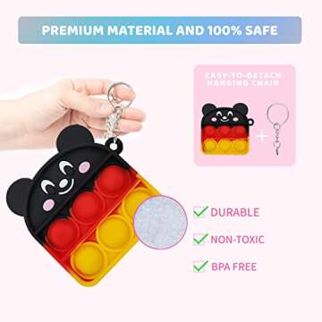 Pop Push it Keychain Fidget Toys - 8 Pcs Mini Poppers Fidget Sensory Toys Stocking Stuffers for Girls Boys Kids with Anxiety Stress Reliever Office Desk Toy (8)