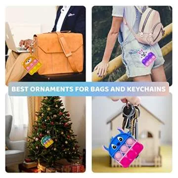 Pop Push it Keychain Fidget Toys - 8 Pcs Mini Poppers Fidget Sensory Toys Stocking Stuffers for Girls Boys Kids with Anxiety Stress Reliever Office Desk Toy (8)