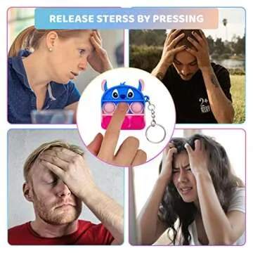 Pop Push it Keychain Fidget Toys - 8 Pcs Mini Poppers Fidget Sensory Toys Stocking Stuffers for Girls Boys Kids with Anxiety Stress Reliever Office Desk Toy (8)