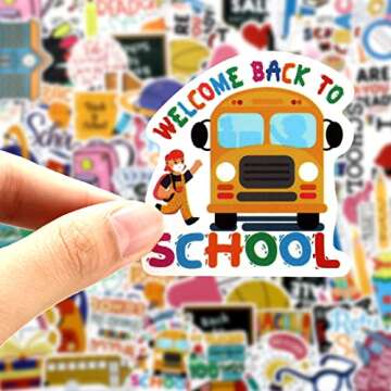 100 Pcs Back to School Stickers for Students Science Scrapbook Stickers Laptop Water Bottles Teacher Stickers Waterproof School Stickers School Supplies Classroom Decorations DIY Crafts