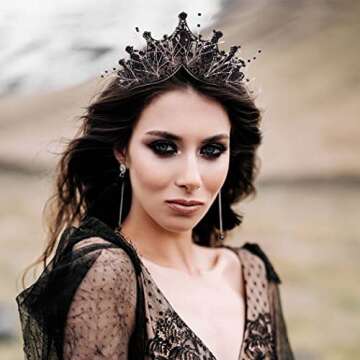 Kilshye Baroque Black Crown Rhinestone Queen Crowns Crystal Vintage Tiara Wedding Bridal Adult Tiara...