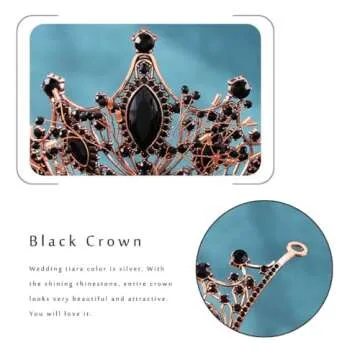 Kilshye Baroque Black Crown Rhinestone Queen Crowns Crystal Vintage Tiara Wedding Bridal Adult Tiaras Prom Costume Hair Accessories for Women (A- Black)