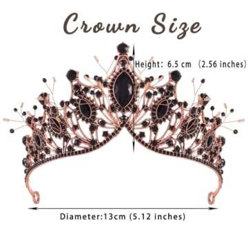 Kilshye Baroque Black Crown Rhinestone Queen Crowns Crystal Vintage Tiara Wedding Bridal Adult Tiaras Prom Costume Hair Accessories for Women (A- Black)