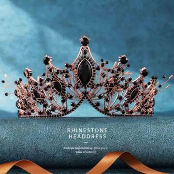 Kilshye Baroque Black Crown Rhinestone Queen Crowns Crystal Vintage Tiara Wedding Bridal Adult Tiaras Prom Costume Hair Accessories for Women (A- Black)
