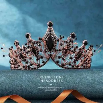 Kilshye Baroque Black Crown Rhinestone Queen Crowns Crystal Vintage Tiara Wedding Bridal Adult Tiaras Prom Costume Hair Accessories for Women (A- Black)