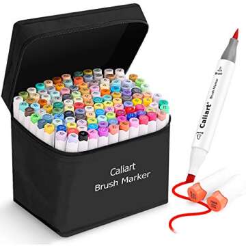 Caliart Alcohol Brush Markers, 121 Colors Dual Tip Artist Brush & Chisel Tip Sketch Art Markers, Aes...